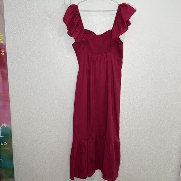 NWT Farm Rio x Anthropologie Ruffle Midi Dress Raspberry XL - Picture 8 of 15